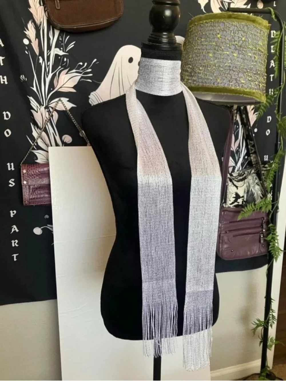 Versatile Silver Fringe Skinny Scarf Necklace - Women Accessories